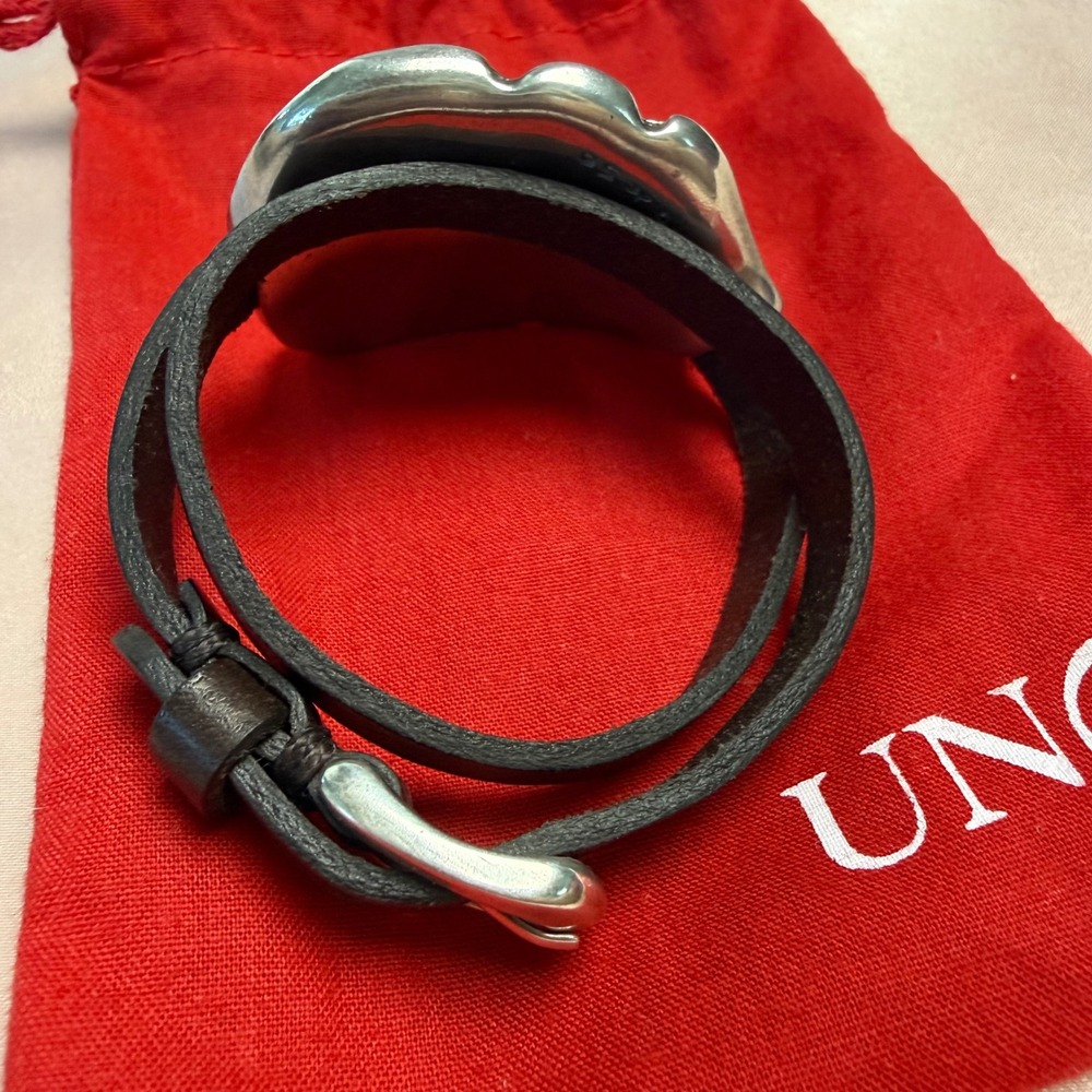 NEW UNO de 50 Silver Leaf Leather Double Wrap Bracelet - Picture 5 of 8